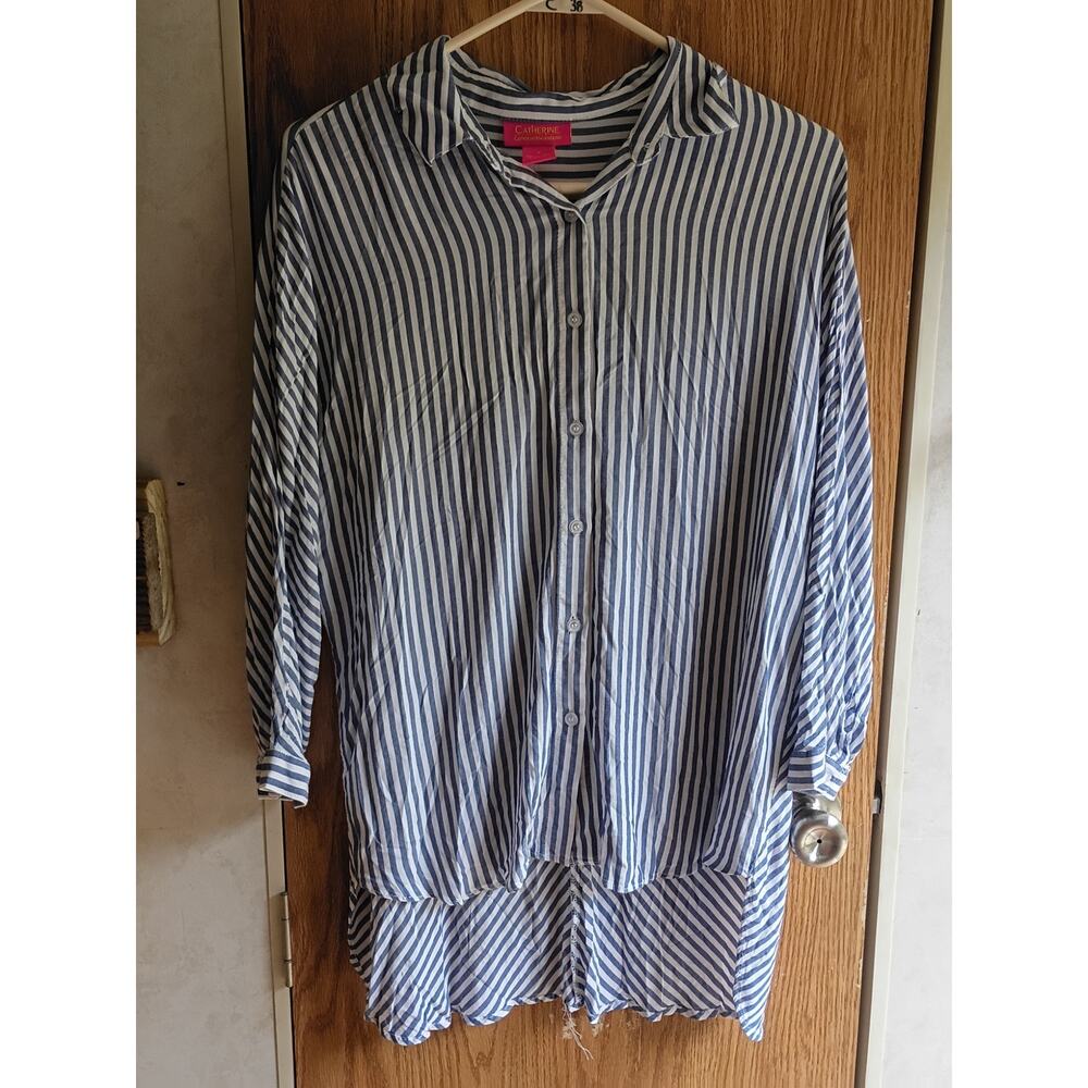 Catherine Malandrino Striped Oversized Tunic Top Small Coastal Artsy Teacher